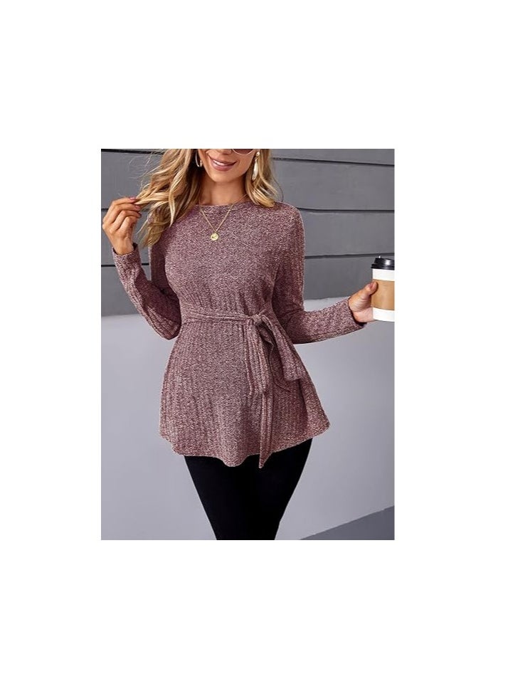 Women's Maternity Shirts Casual Long Sleeve Tie Front Ribbed Knit Pregnancy Tee Top - Image 4