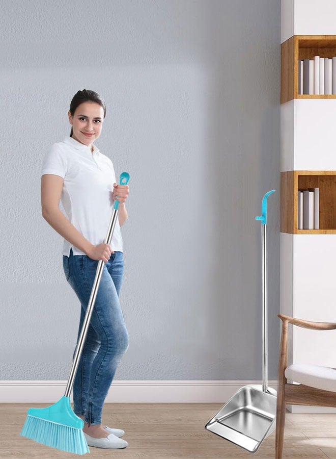 HAWAWA Broom and Dustpan Set Stainless Steel, Upright Broom and Dust Pans with Long Handle, Broom with Dustpan Combo Set for Home Kitchen, Garage, Office and Lobby Use - Image 4