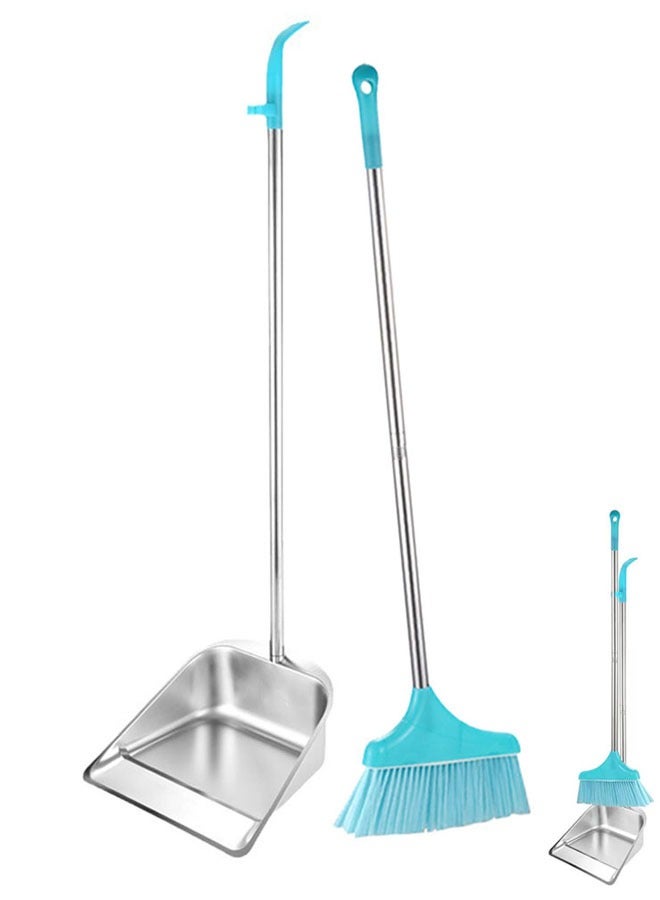 HAWAWA Broom and Dustpan Set Stainless Steel, Upright Broom and Dust Pans with Long Handle, Broom with Dustpan Combo Set for Home Kitchen, Garage, Office and Lobby Use - Image 1