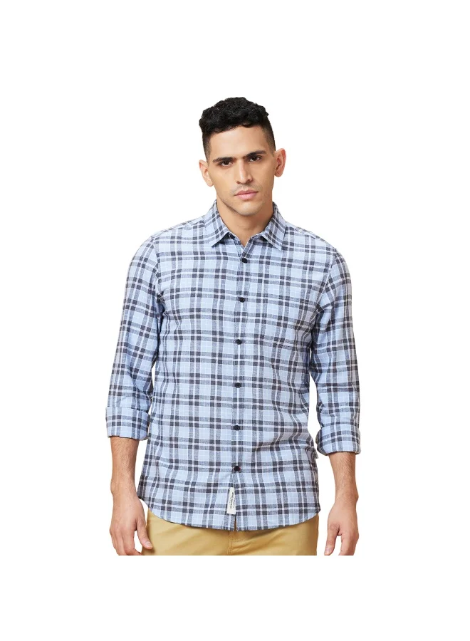 Being Human Mens Blue Collared Long Sleeve Shirt