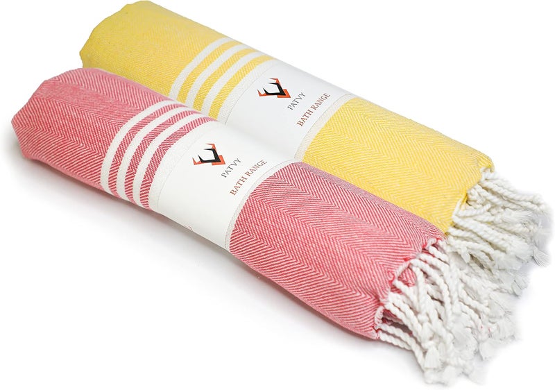 PATVY Bath Towels| Light Weight Turkish Style Bath Towels for Men Large Size Cotton|75 x 150cm Quick Absorption &Faster Drying Bath Towel for Women| 100% Cotton (Pack of 2, Yellow & Pink) - Image 1