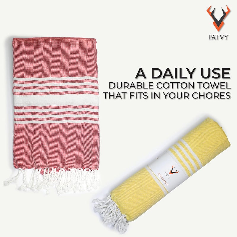 PATVY Bath Towels| Light Weight Turkish Style Bath Towels for Men Large Size Cotton|75 x 150cm Quick Absorption &Faster Drying Bath Towel for Women| 100% Cotton (Pack of 2, Yellow & Pink) - Image 3