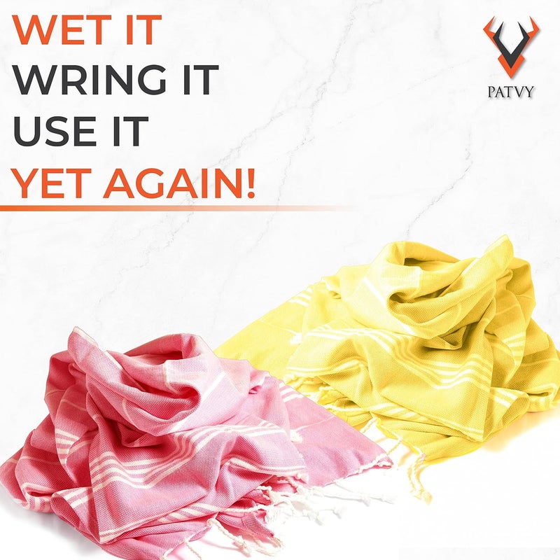 PATVY Bath Towels| Light Weight Turkish Style Bath Towels for Men Large Size Cotton|75 x 150cm Quick Absorption &Faster Drying Bath Towel for Women| 100% Cotton (Pack of 2, Yellow & Pink) - Image 4