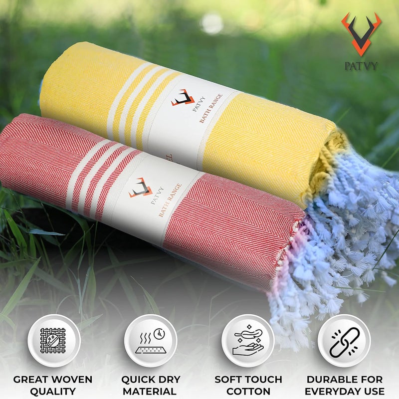 PATVY Bath Towels| Light Weight Turkish Style Bath Towels for Men Large Size Cotton|75 x 150cm Quick Absorption &Faster Drying Bath Towel for Women| 100% Cotton (Pack of 2, Yellow & Pink) - Image 2