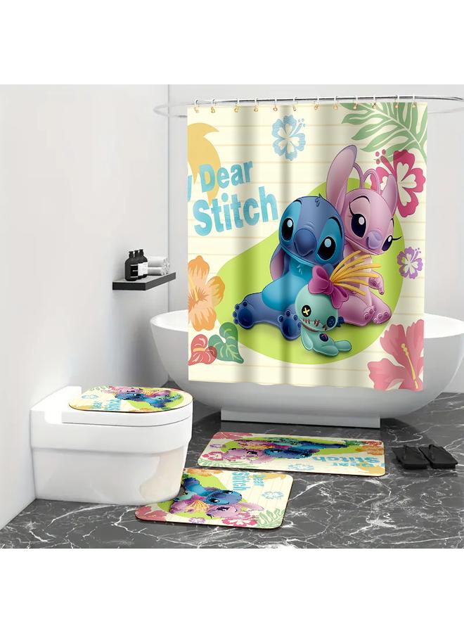 Bluejw Cross-border Stilla Shower Curtain Four-piece Waterproof Mildew Partition Curtain Star Baby Non-slip Mat  - Image 4