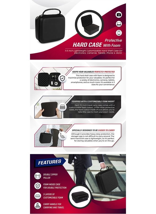 Caseling Protective Hard Case With Customizable Foam. 11 Inch Lightweight Hard Shell Case for Electronics, Cosmetic, Makeup & More – 11 x 9 x 5.5 Inches - Image 3