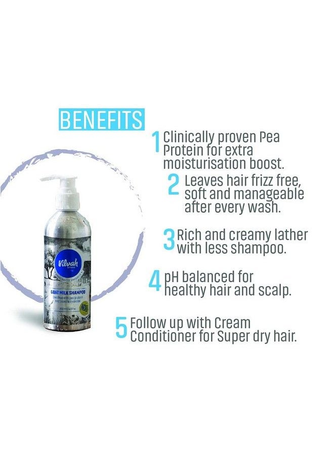 vilvah STORE - Goat Milk Shampoo ; Suitable For All Hair Types Straight Wavy Curly ; Great For Dry And Damaged Hair Frizz And Flyaway Hair ; Retains Longlasting Moisturisation ; 200Ml - Image 1