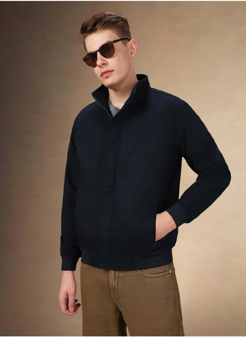 دينيس لينغو Men's Navy 100% Polyester Solid Regular Fit Jacket