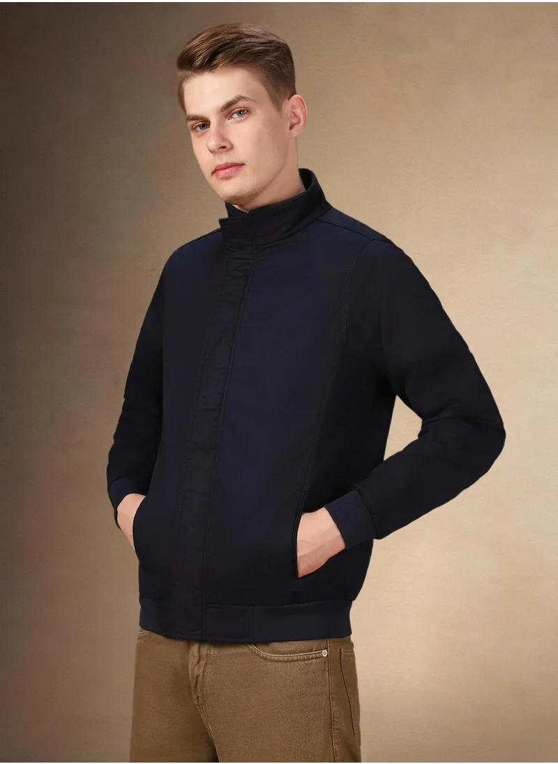دينيس لينغو Men's Navy 100% Polyester Solid Regular Fit Jacket