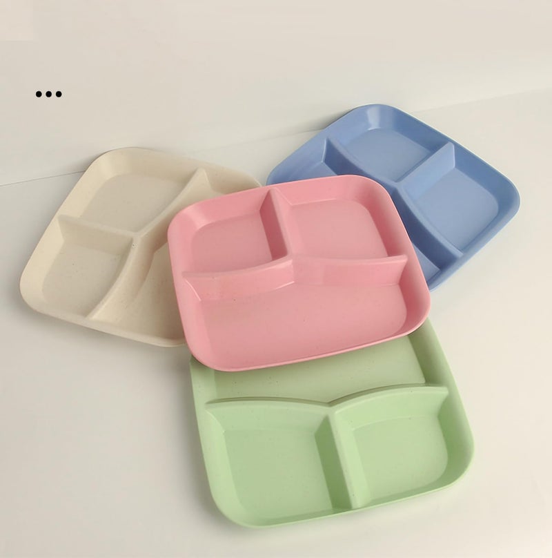 P-PLUS INTERNATIONAL Portion Control Plates Divided Plates for Adults Wheat Straw Divided Plate Unbreakable Dinner Dishes Reusable Diet Plate, Microwave Safe (25cm, Random Color, Pack of 4) - Image 1