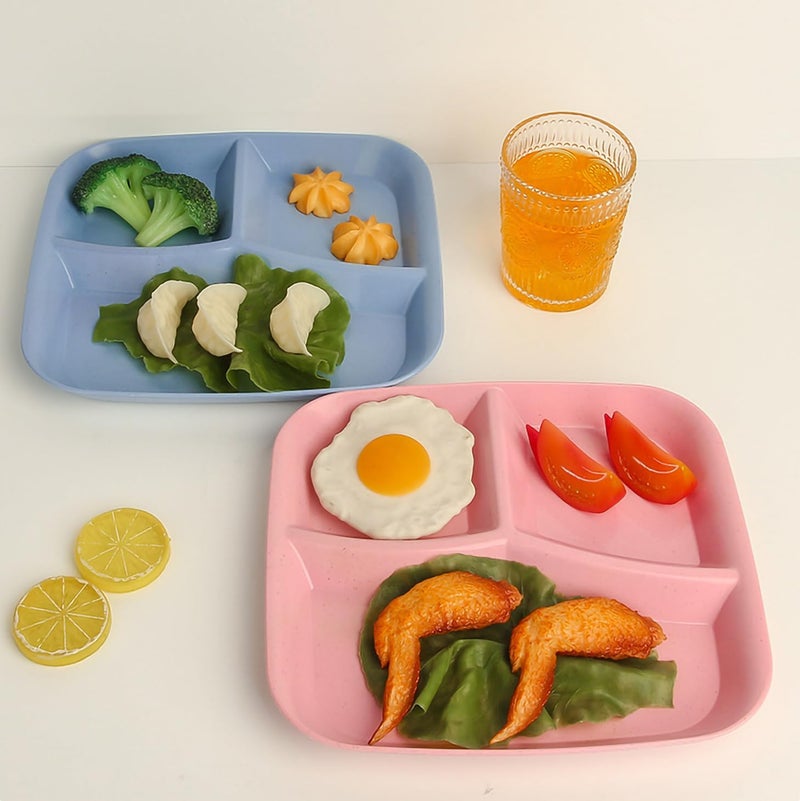 P-PLUS INTERNATIONAL Portion Control Plates Divided Plates for Adults Wheat Straw Divided Plate Unbreakable Dinner Dishes Reusable Diet Plate, Microwave Safe (25cm, Random Color, Pack of 4) - Image 5