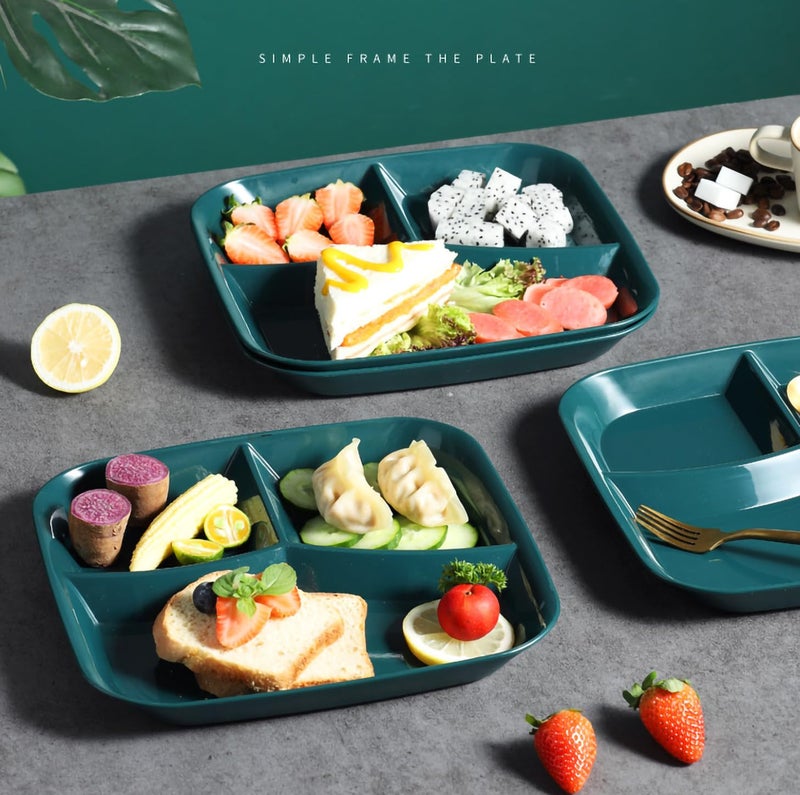 P-PLUS INTERNATIONAL Portion Control Plates Divided Plates for Adults Wheat Straw Divided Plate Unbreakable Dinner Dishes Reusable Diet Plate, Microwave Safe (25cm, Random Color, Pack of 4) - Image 4