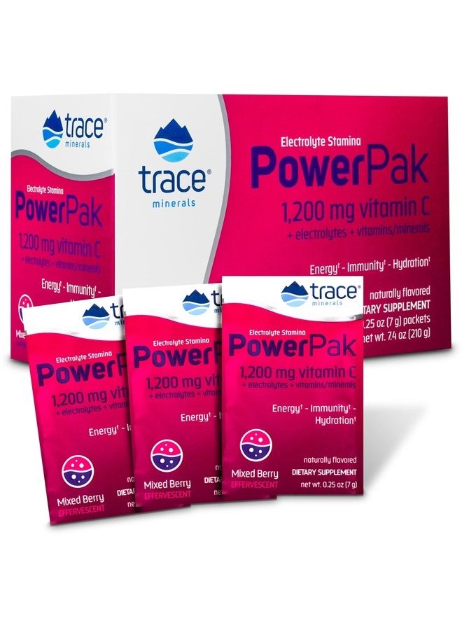 Trace Minerals Power Pak Electrolyte Powder Packets | 1200 mg Vitamin C, Zinc, Magnesium | Boost Hydration, Immunity, Energy, Muscle Stamina | Mixed Berry | 30 Packets  - Image 1