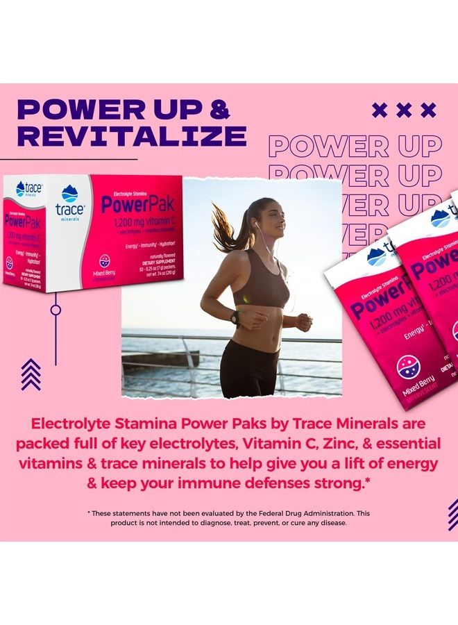 Trace Minerals Power Pak Electrolyte Powder Packets | 1200 mg Vitamin C, Zinc, Magnesium | Boost Hydration, Immunity, Energy, Muscle Stamina | Mixed Berry | 30 Packets  - Image 3