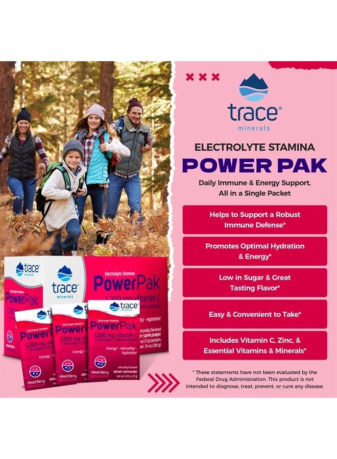 Trace Minerals Power Pak Electrolyte Powder Packets | 1200 mg Vitamin C, Zinc, Magnesium | Boost Hydration, Immunity, Energy, Muscle Stamina | Mixed Berry | 30 Packets  - Image 2