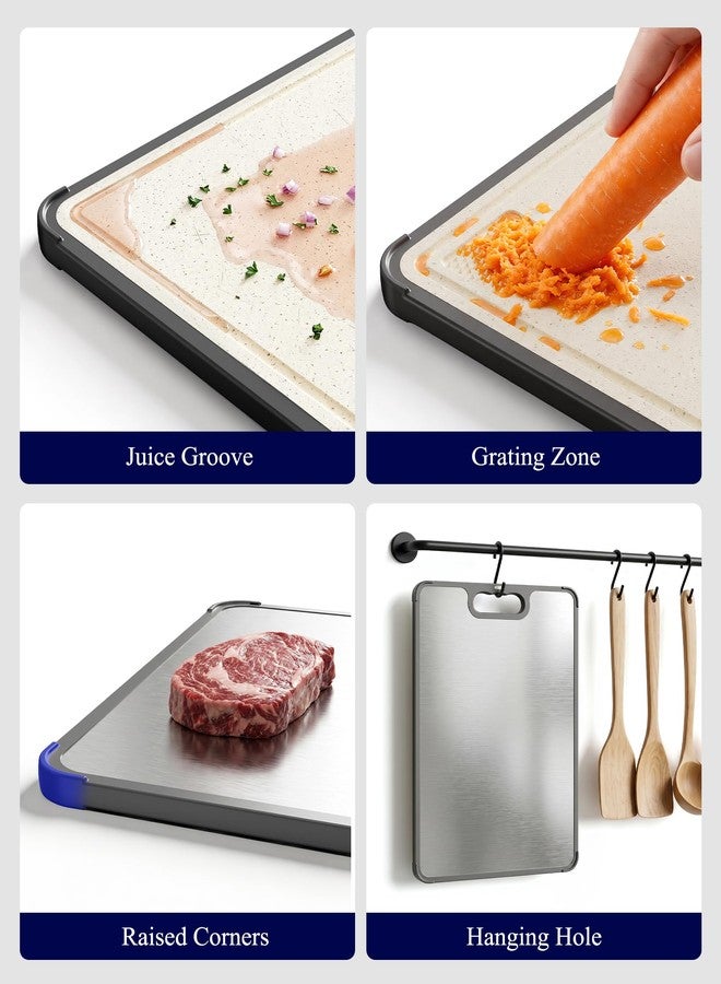 Kitsure Double-Sided Cutting Board for Kitchen - Stainless Steel Cutting Board with Wheat Straw Side, Non-Toxic Chopping Board with Juice Groove, Garlic Grinder & Non-Slip Design, 14.5 x 10.0" - Image 4