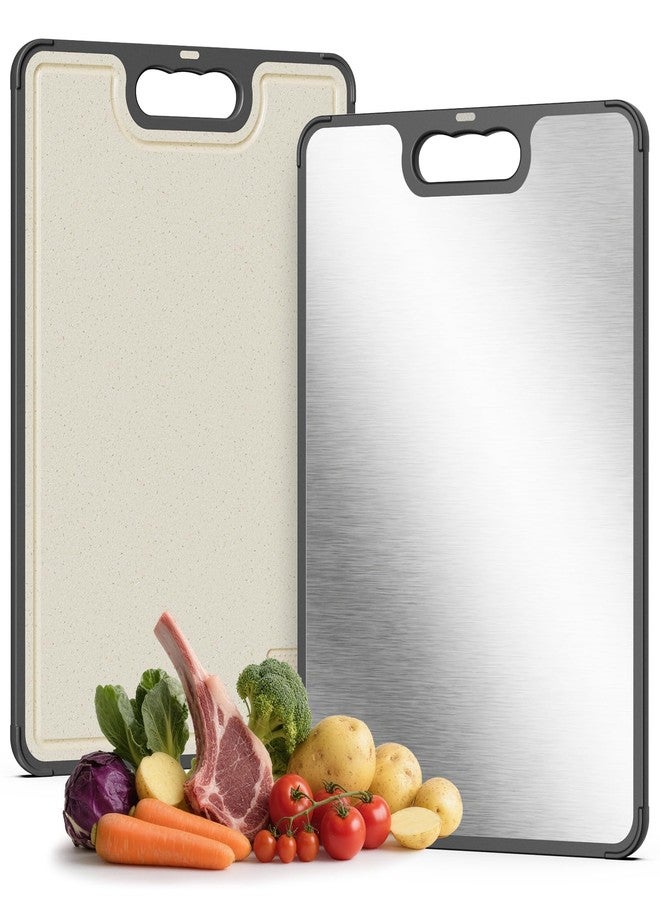Kitsure Double-Sided Cutting Board for Kitchen - Stainless Steel Cutting Board with Wheat Straw Side, Non-Toxic Chopping Board with Juice Groove, Garlic Grinder & Non-Slip Design, 14.5 x 10.0" - Image 1