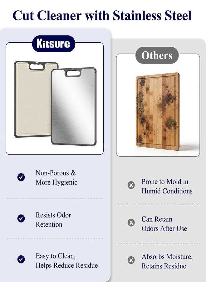 Kitsure Double-Sided Cutting Board for Kitchen - Stainless Steel Cutting Board with Wheat Straw Side, Non-Toxic Chopping Board with Juice Groove, Garlic Grinder & Non-Slip Design, 14.5 x 10.0" - Image 3