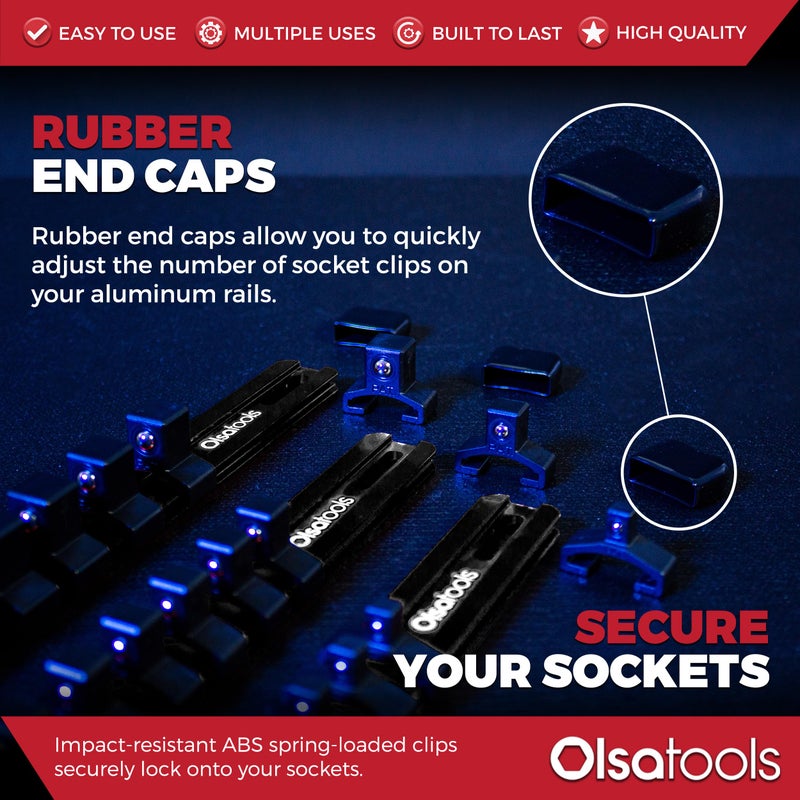 Olsa Tools Socket Organizer Set (3pc, Black) - Socket Holder and Socket Rail for 1/2-Inch, 3/8-Inch, and 1/4-Inch Drive Sockets - Holds 58 Chrome or Impact Sockets - Professional-Grade - Part: 1023 - Image 4
