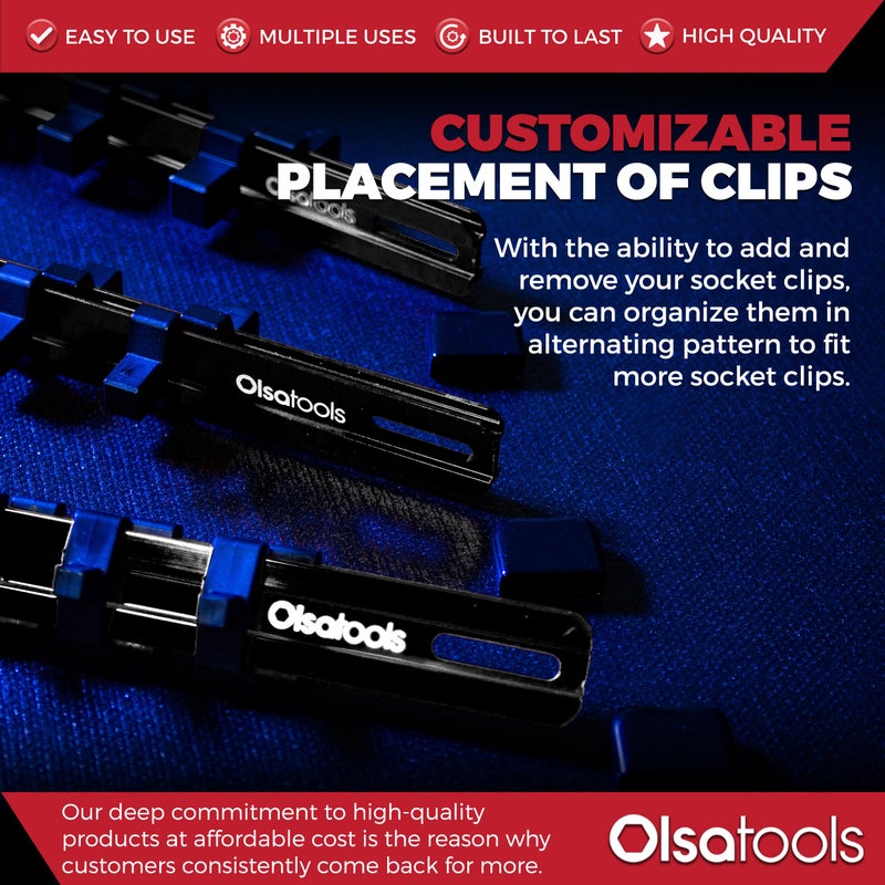 Olsa Tools Socket Organizer Set (3pc, Black) - Socket Holder and Socket Rail for 1/2-Inch, 3/8-Inch, and 1/4-Inch Drive Sockets - Holds 58 Chrome or Impact Sockets - Professional-Grade - Part: 1023 - Image 5