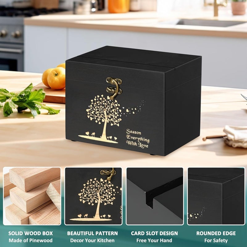 CypherX Wood Recipe Card Box - Recipe Box Set with 50 Blank Cards and 8 Wood Dividers, 4 x6 Index Card Box, Holiday Kitchen Decor, Housewarming, Bridal Shower Gift, Classic Black - Image 2