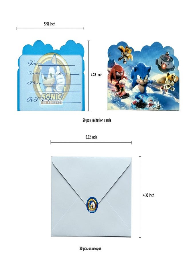 Rovercci 20 Sonic invitation card & 20 white envelopes with 20 stickers and 20 Sonic Goodie and candies Bags party favor with handles for birthday party decoration and supplies - Image 3
