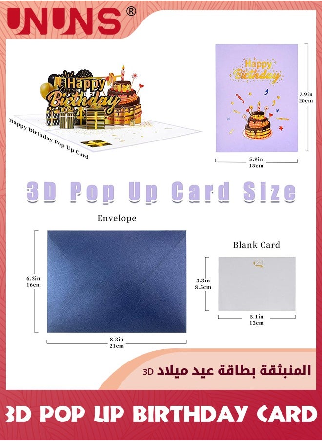 UNUNS Birthday Cake Card,3D Pop Up Birthday Card,Happy Birthday Card With Blank Note And Envelope,Popup Greeting Cards For Kids Women Men Her Him Wife Husband Businesses  - Image 2