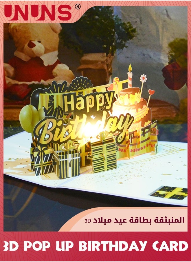 UNUNS Birthday Cake Card,3D Pop Up Birthday Card,Happy Birthday Card With Blank Note And Envelope,Popup Greeting Cards For Kids Women Men Her Him Wife Husband Businesses  - Image 1
