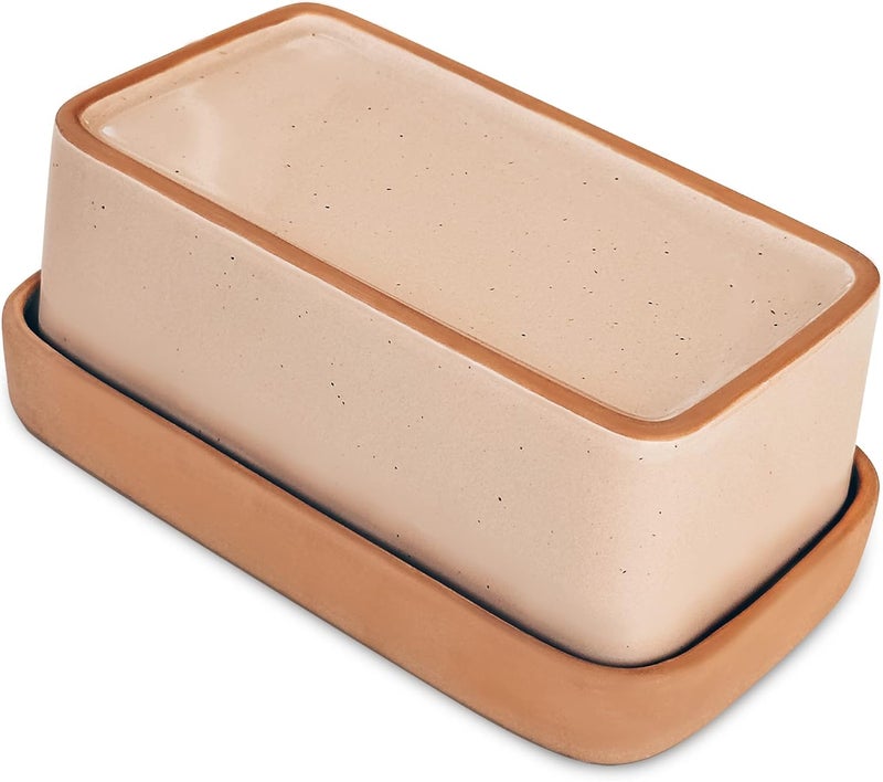 Mora Ceramic Two-in-One Butter Dish with Lid, Covered Butter Crock Container to Leave on Countertop - Large Storage Keeper/Holder for Kitchen, Gifts for Her, Butter Tray For Counter - Chai - Image 1