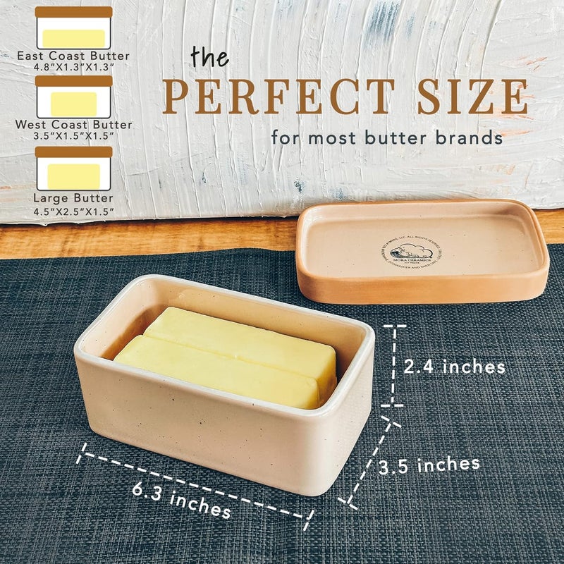 Mora Ceramic Two-in-One Butter Dish with Lid, Covered Butter Crock Container to Leave on Countertop - Large Storage Keeper/Holder for Kitchen, Gifts for Her, Butter Tray For Counter - Chai - Image 3