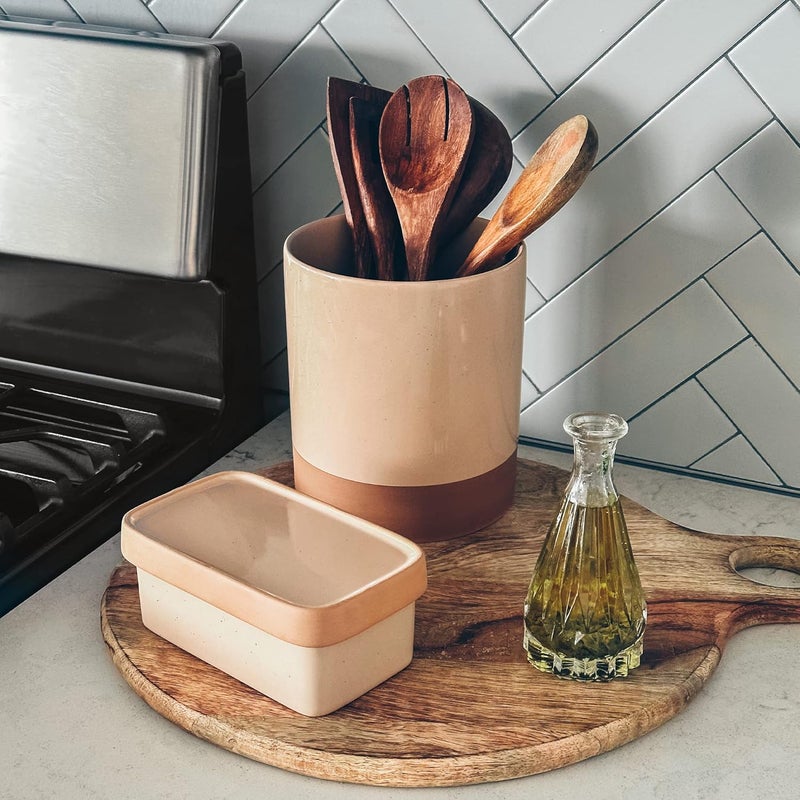 Mora Ceramic Two-in-One Butter Dish with Lid, Covered Butter Crock Container to Leave on Countertop - Large Storage Keeper/Holder for Kitchen, Gifts for Her, Butter Tray For Counter - Chai - Image 5