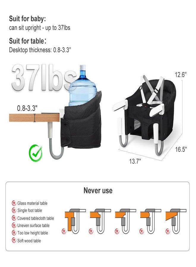 MTWML Portable High Chair for Table,Hook On High Chair That Attaches to Table,Space Saver Clip On Counter Seat for Baby,Easy Clean Baby Feeding Clamp Seat with Carry Bag for Travel(Pure-Black) - Image 5