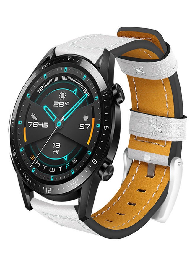 NIBEMINENT Leather Replacement Watch Strap with Buckle For Huawei Gt 2 46mm / Honor Magic White - Image 2