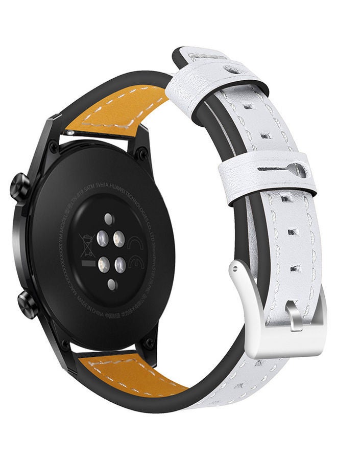 NIBEMINENT Leather Replacement Watch Strap with Buckle For Huawei Gt 2 46mm / Honor Magic White - Image 3