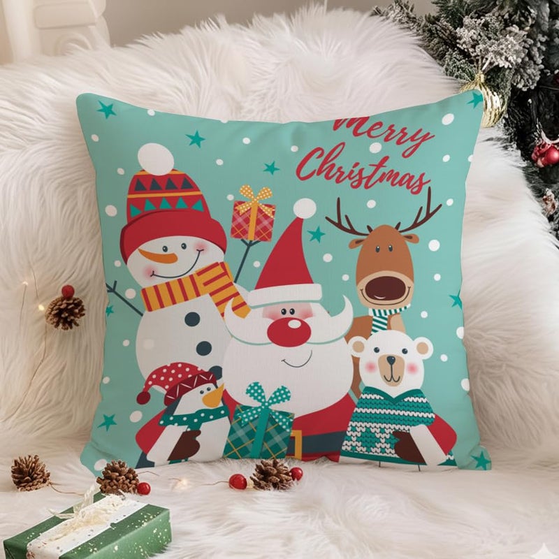 STITCHNEST Merry Christmas Printed Poly Cotton Cushion Cover Pack of 1 (12x12 Inches) 21 - Image 5