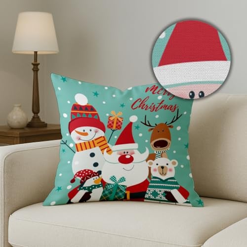 STITCHNEST Merry Christmas Printed Poly Cotton Cushion Cover Pack of 1 (12x12 Inches) 21 - Image 3