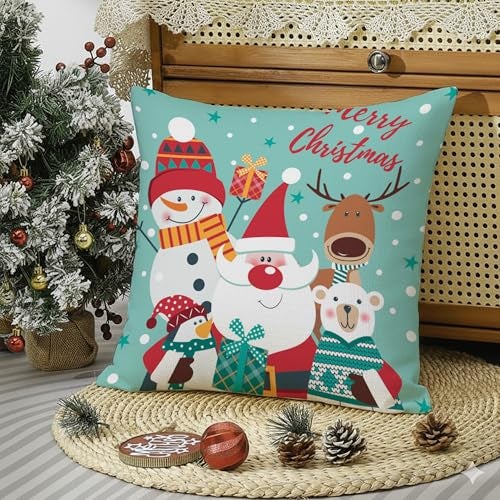 STITCHNEST Merry Christmas Printed Poly Cotton Cushion Cover Pack of 1 (12x12 Inches) 21 - Image 2