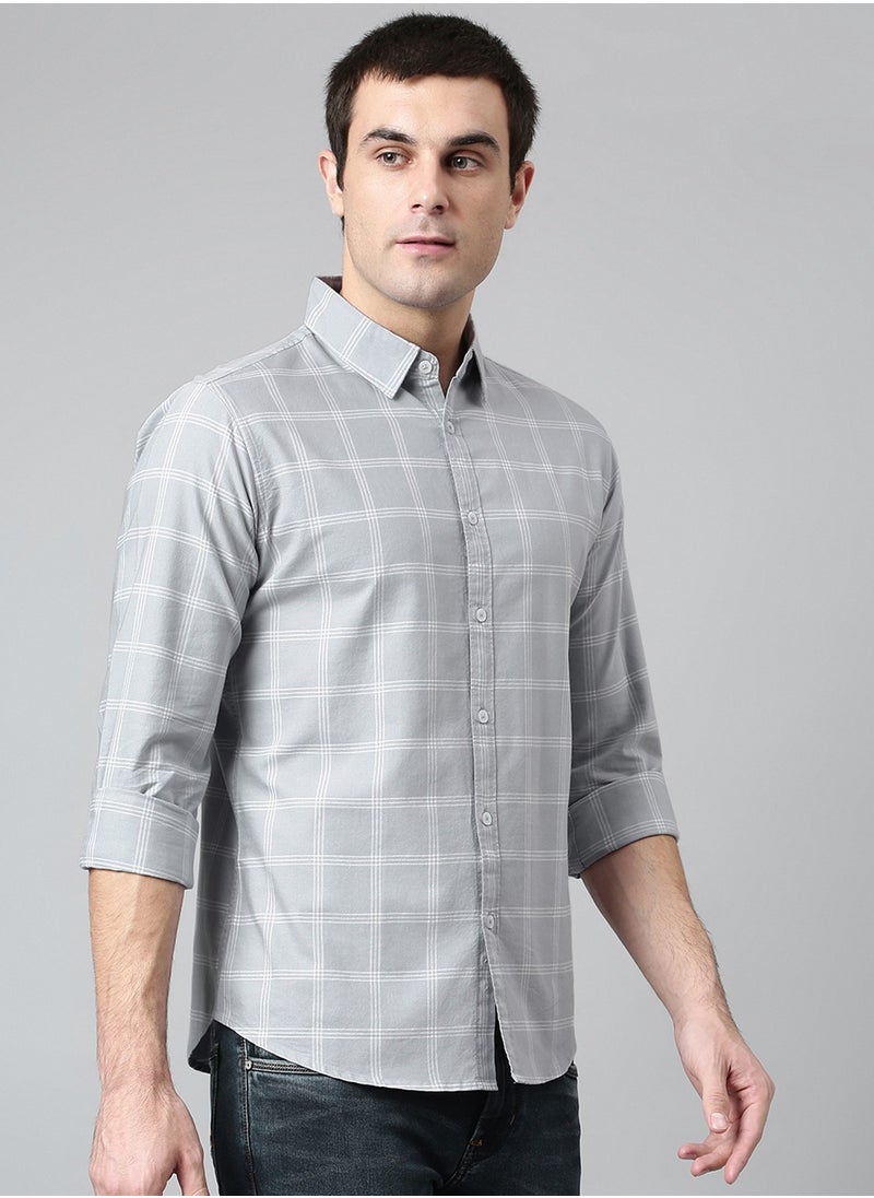 Dennis Lingo Slim Fit Grey Men's Checked Shirt, Spread Collar, Full Sleeves, 100% Cotton,  - Image 5