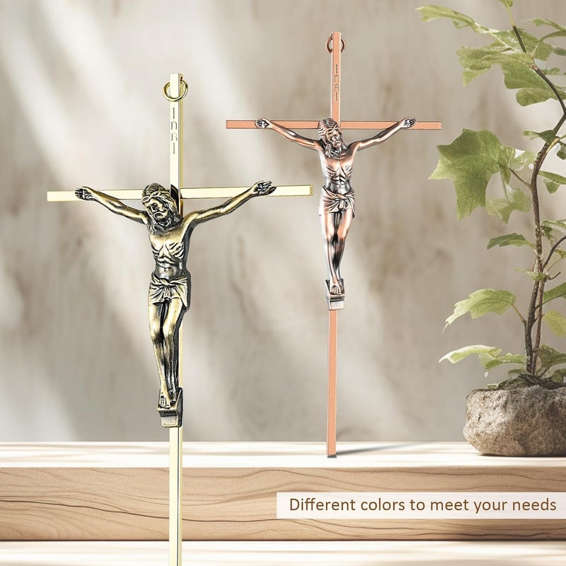 ACHIBANG 2 Pack Crucifix Wall Cross – Gold & Copper Catholic Jesus Crosses for Wall, 10" Metal Crucifix Decor for Blessing & Protection - Image 4