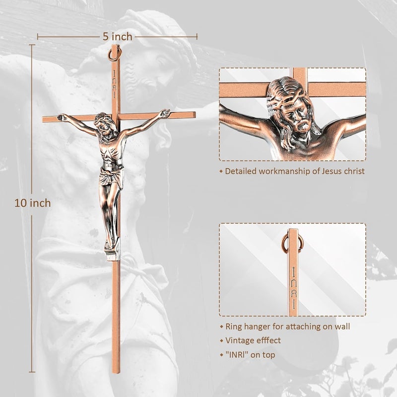 ACHIBANG 2 Pack Crucifix Wall Cross – Gold & Copper Catholic Jesus Crosses for Wall, 10" Metal Crucifix Decor for Blessing & Protection - Image 2