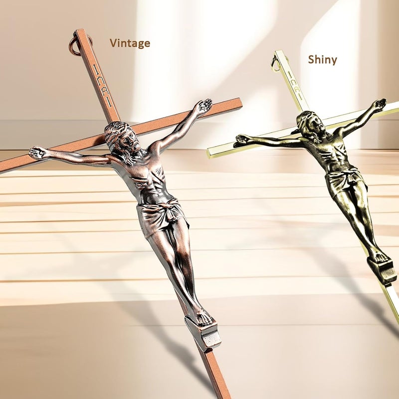 ACHIBANG 2 Pack Crucifix Wall Cross – Gold & Copper Catholic Jesus Crosses for Wall, 10" Metal Crucifix Decor for Blessing & Protection - Image 3