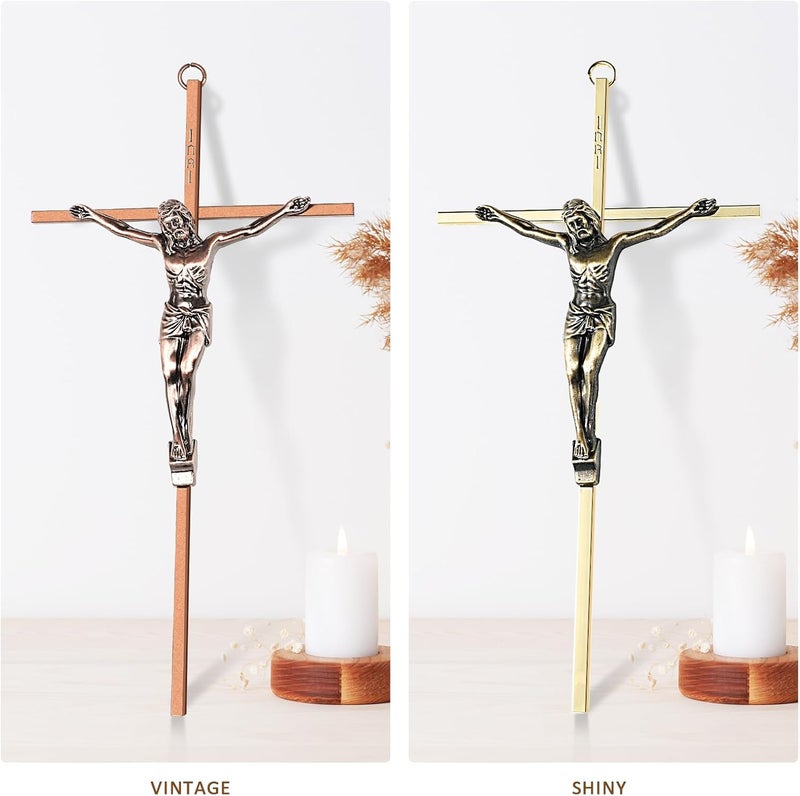 ACHIBANG 2 Pack Crucifix Wall Cross – Gold & Copper Catholic Jesus Crosses for Wall, 10" Metal Crucifix Decor for Blessing & Protection - Image 5
