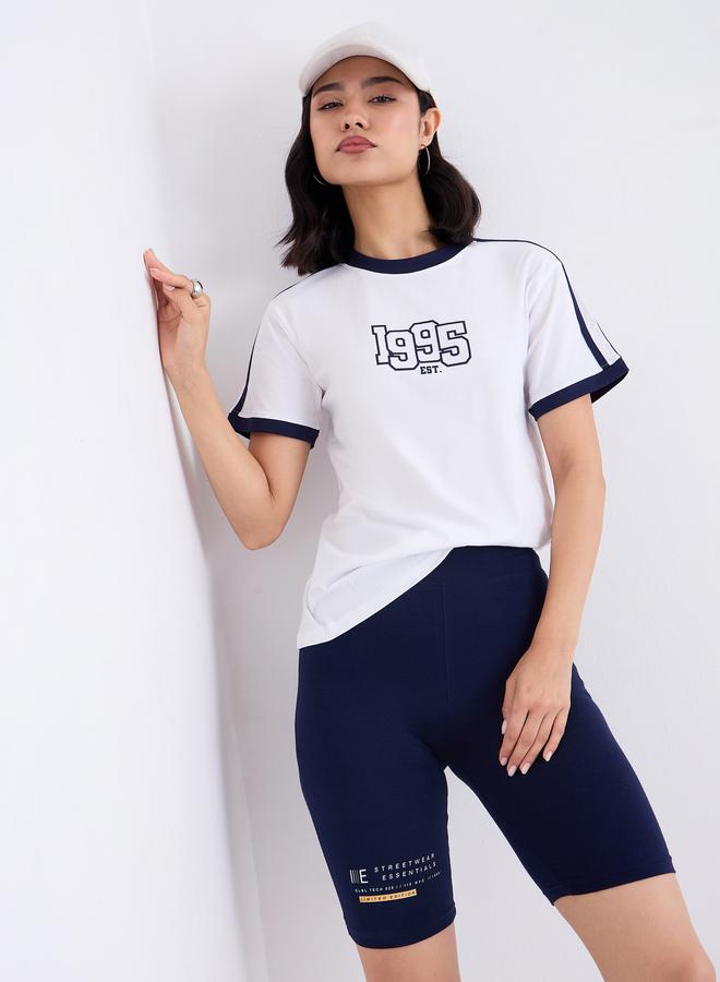 Styli Women Navy Blue Printed Cycling Shorts - Image 1