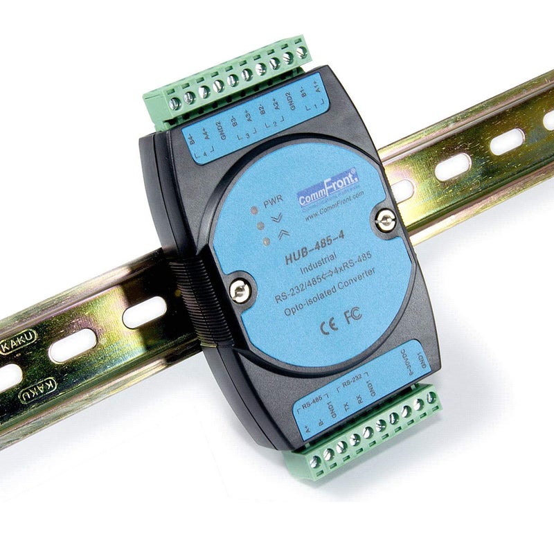 COMMFRONT Industrial RS485 Opto-Isolated Hub/Splitter/Repeater, 2500V Optical Isolation, Supports 4x128 RS-485 nodes (Expandable), DIN-Rail/Wall/Panel Mount - Image 1