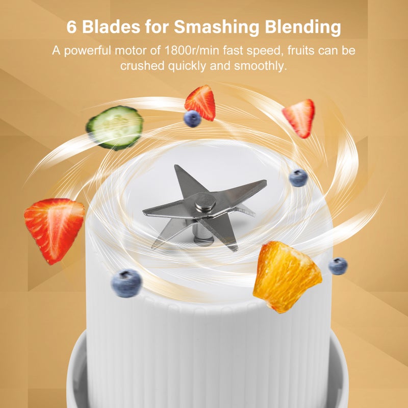 Portable Juicer 300ml White PCTG Body - 4 Sharp 304 Stainless Steel Blades Electric Blender for Home Kitchen Travel On-the-go Healthy Drink Makers - Image 5