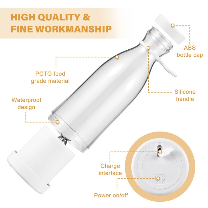 Portable Juicer 300ml White PCTG Body - 4 Sharp 304 Stainless Steel Blades Electric Blender for Home Kitchen Travel On-the-go Healthy Drink Makers - Image 3
