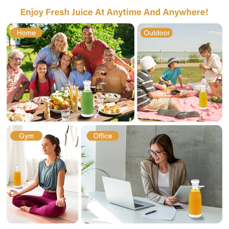 Portable Juicer 300ml White PCTG Body - 4 Sharp 304 Stainless Steel Blades Electric Blender for Home Kitchen Travel On-the-go Healthy Drink Makers - Image 2