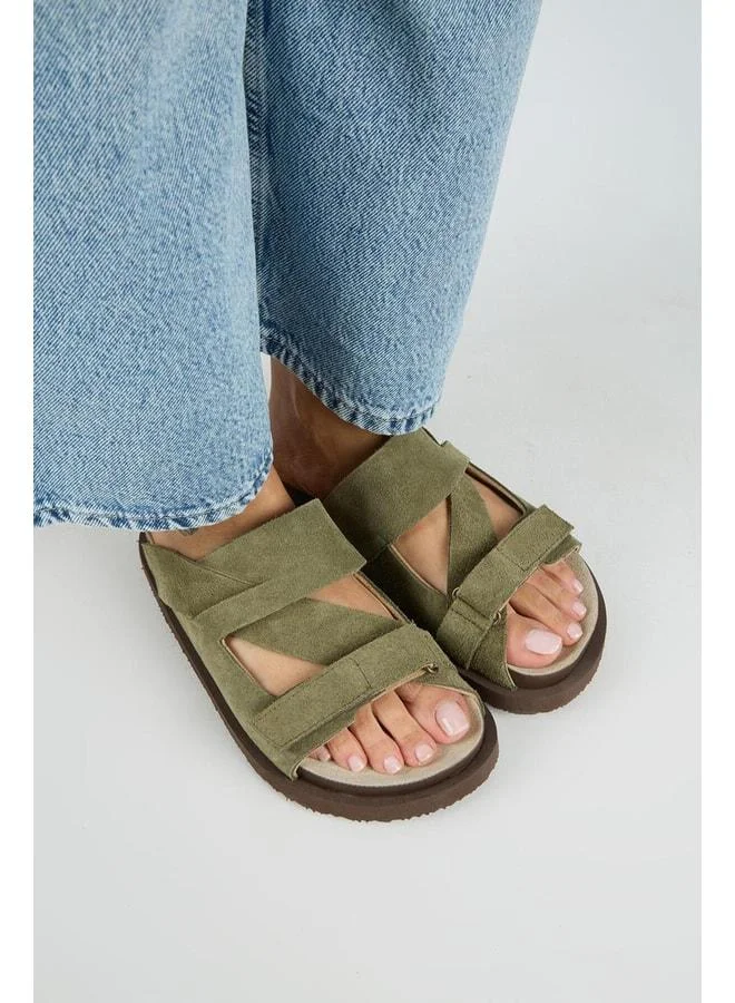 Manijero  Elifi Women's Genuine Leather Strap strap Khaki Slippers. for Women | Best Price UAE