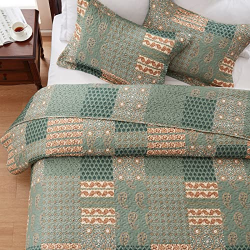 LEAONME 2 Pieces Twin Size Quilt Set Olive Green Paisley Bedspread Coverlet Lightweight Microfiber Bedding Set 68x86 Inch Bed Cover for All Seasons (1 Quilt, 1 Pillow Sham) - Image 5