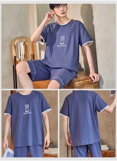 DUNISO Men's Soft Pajamas Set 2 Piece Cotton Sleepwear Short Sleeve  Crewneck Top and Shorts Loungewear Summer Sleepwear Set Home Wear  - Image 2